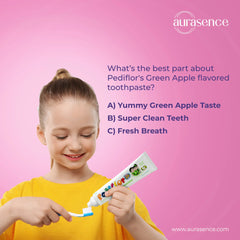PediflorKidz Anti-cavity Fluoride Green Apple Flavour Toothpaste for Children 70g in UAE - FAQ | Aurasence