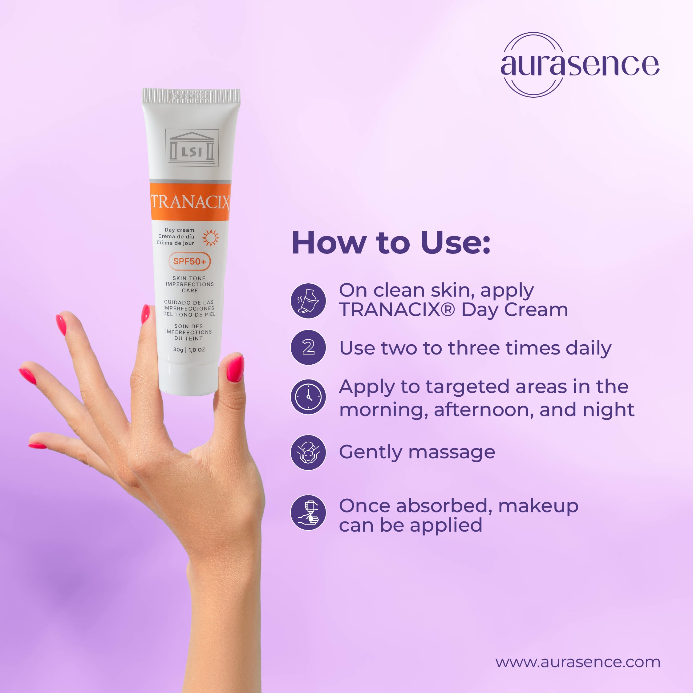 TRANACIX® Day Cream SPF50 in UAE | Skin Tone Imperfections Care Cream with 3% - How to use – Aurasence