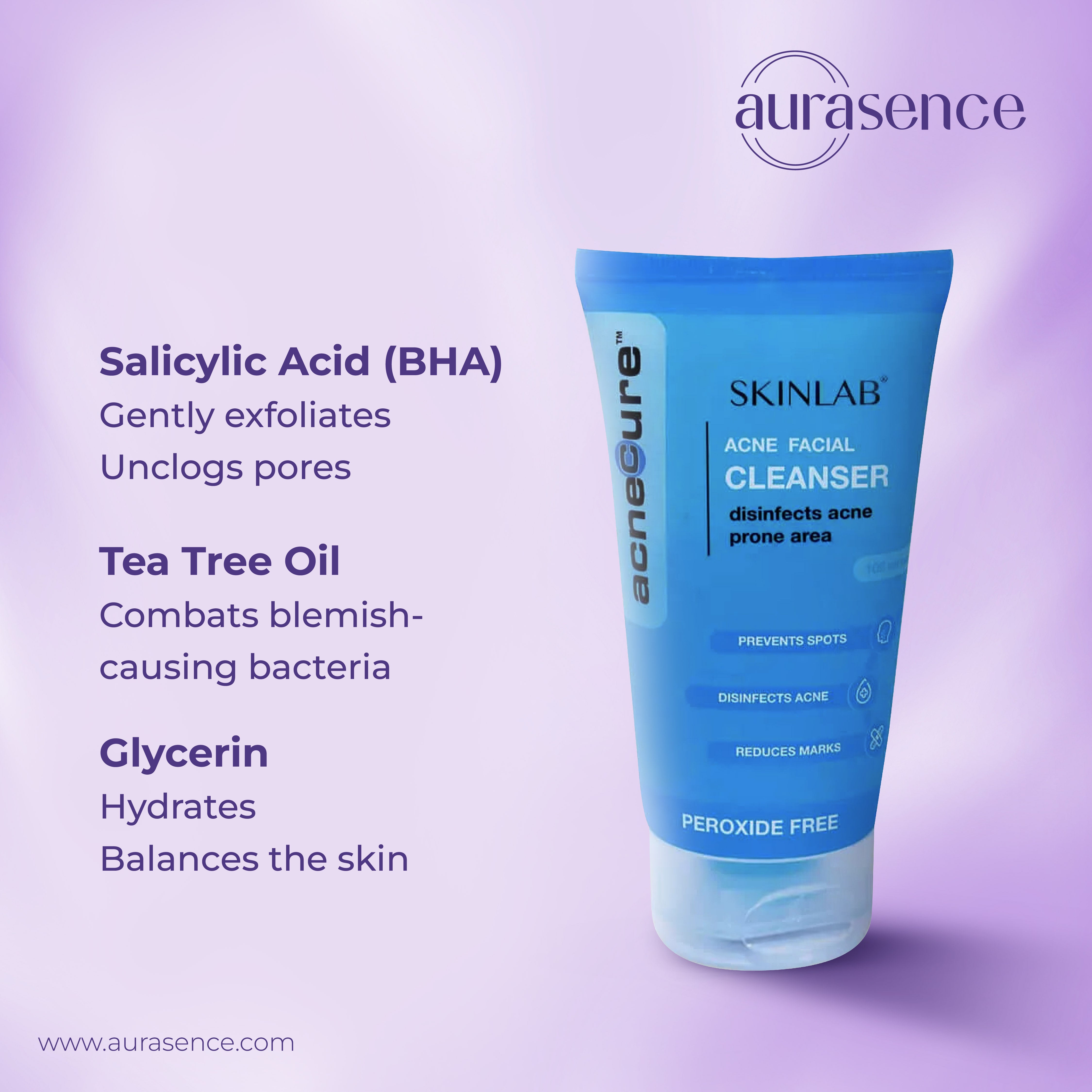 SKINLAB Acnecure Anti-Acne  Face Cleanser | Disinfects Acne Prone Skin | With Salicylic Acid and Tea Tree Oil | 100ml