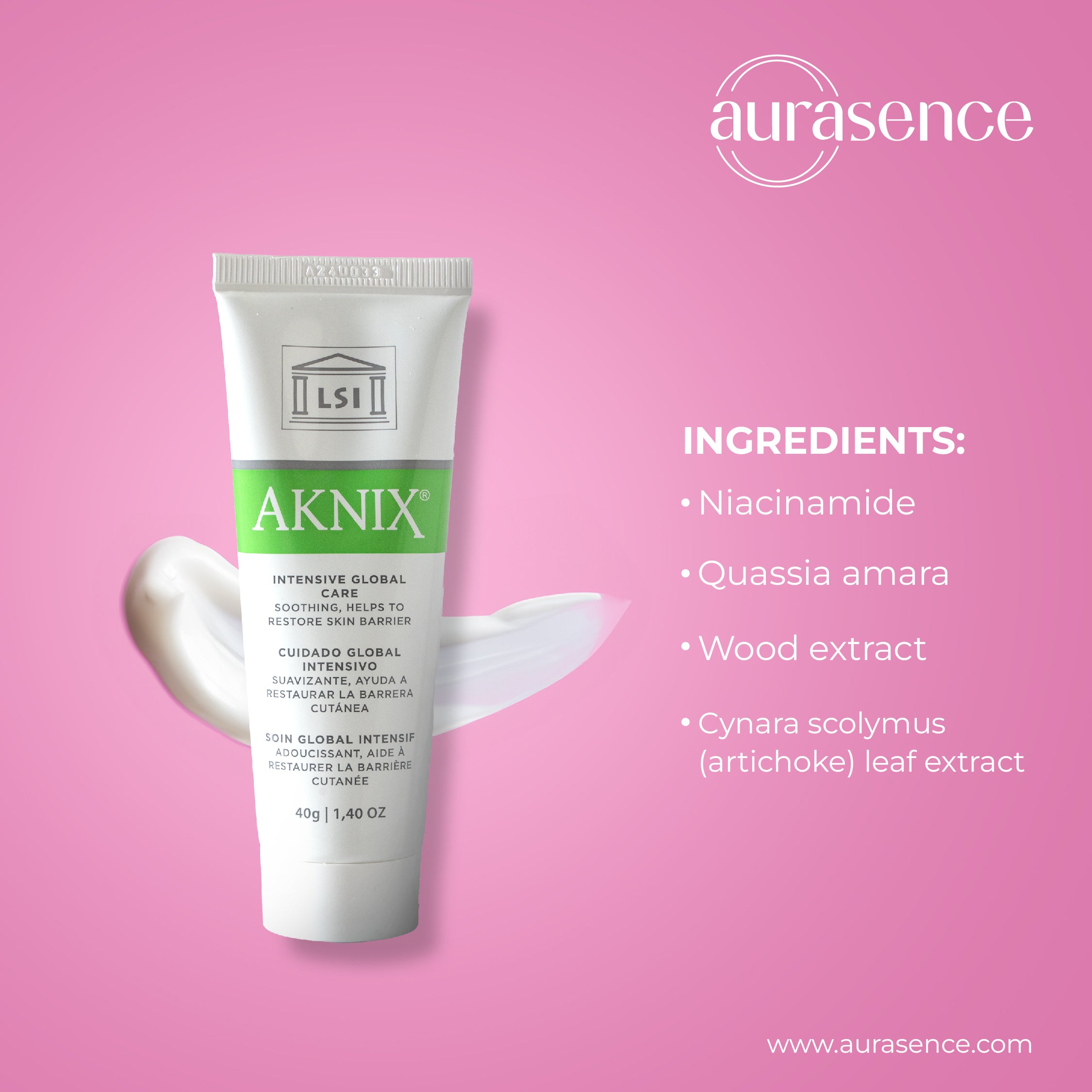 Aknix Intensive Global Care Cream for Acne prone & Oily skin | Reduces Inflammation | Acne Treatment & Skin Barrier Repair | Niacinamide |Quassia Amara Wood Extract -40g