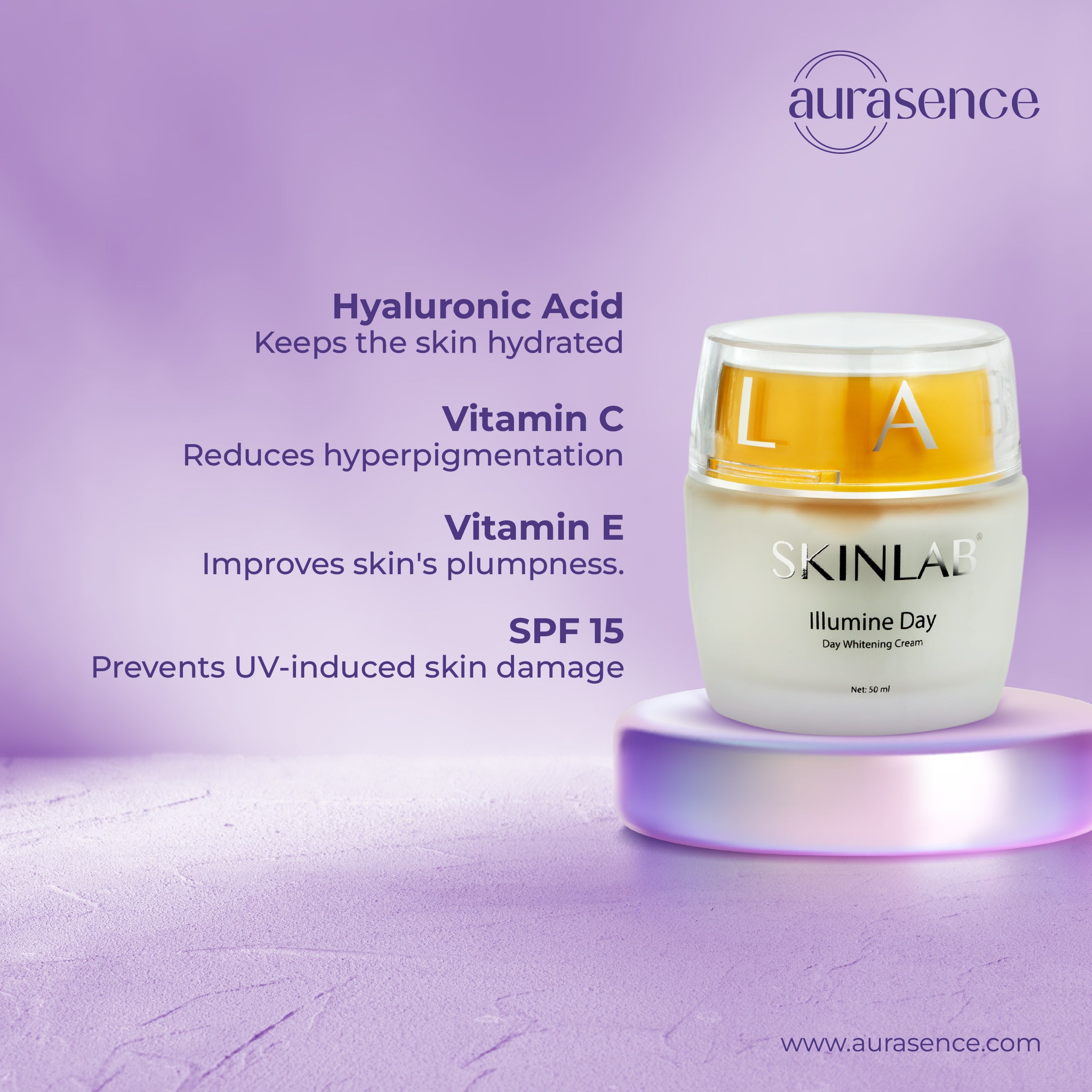 SKINLAB Illumine Day Whitening Cream with Hyaluronic Acid | Vitamin C | Vitamin B | 50ml