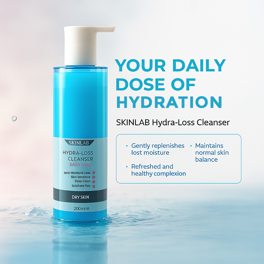 SKINLAB Hydra Loss Cleanser Daily Care for Dry, Sensitive Skin | Ultra-gentle, fragrance-free face cleanser with Lauryl Glucoside and Glycerin | 200ml