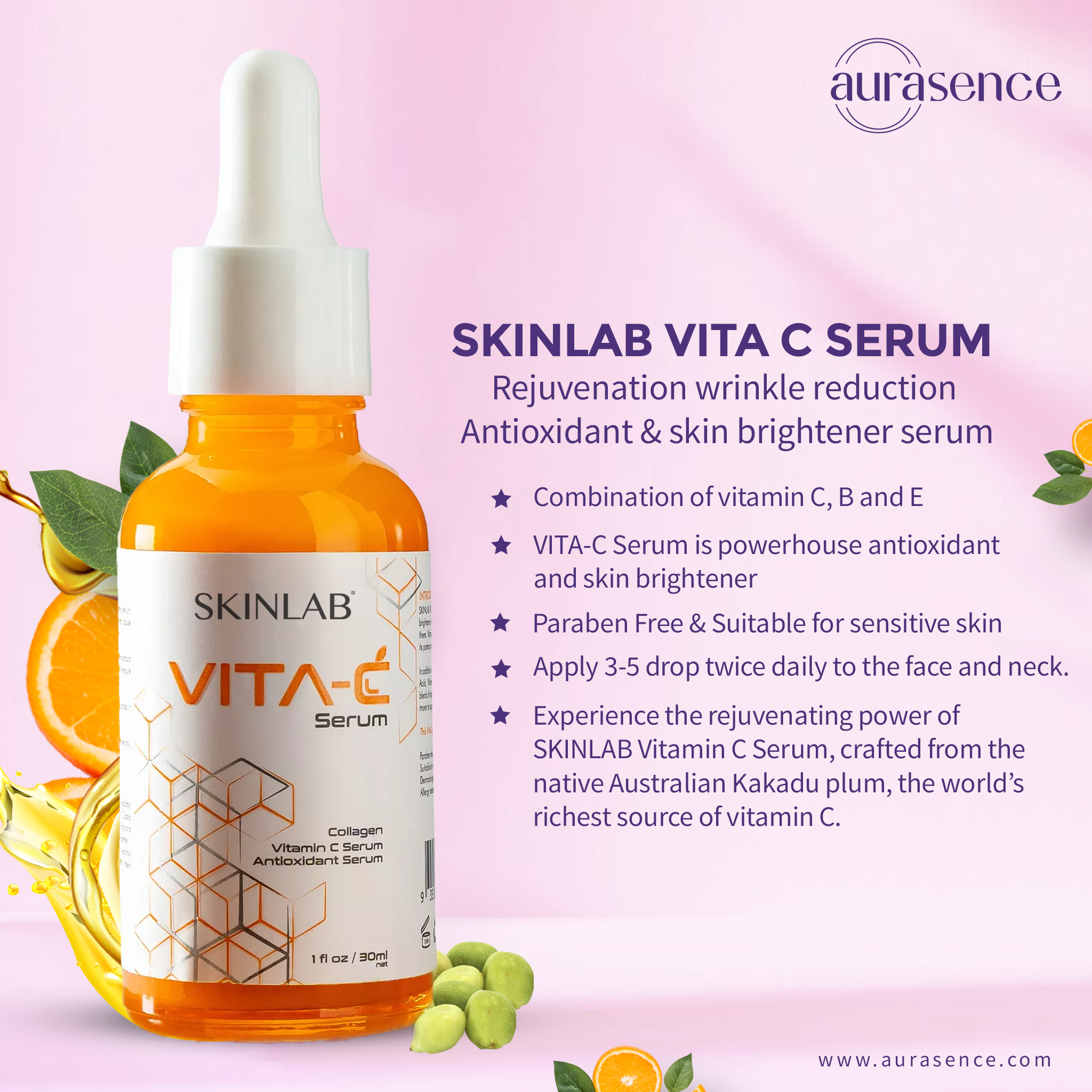 SKINLAB Vita C Rejuvenation wrinkle reduction and skin brightener antioxidant serum for sensitive skin | 30ml