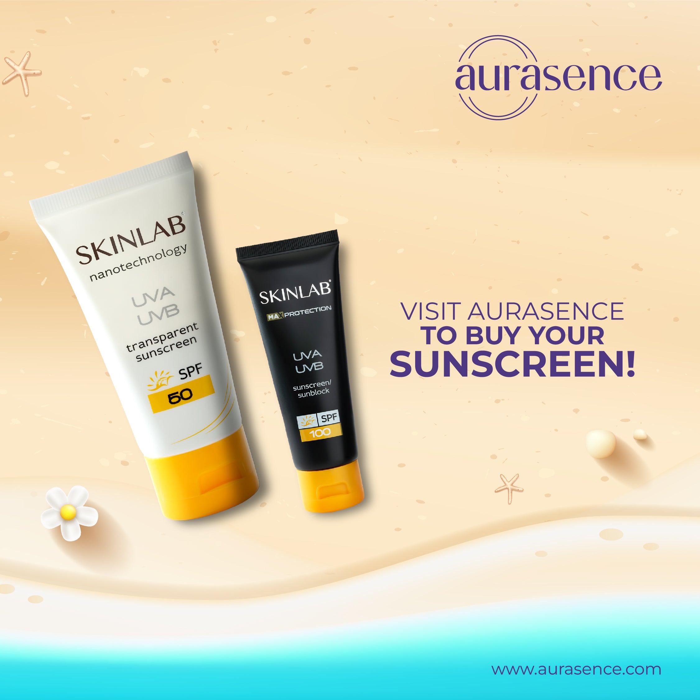 SKINLAB Sunscreen SPF 50 UVA/UVB Sun Protection For All Skin Types| Water Resistant & Transparent | 50ml